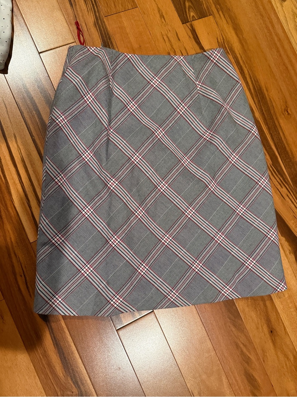 Bar III Gray Plaid A-Line Skirt with Red Stripes